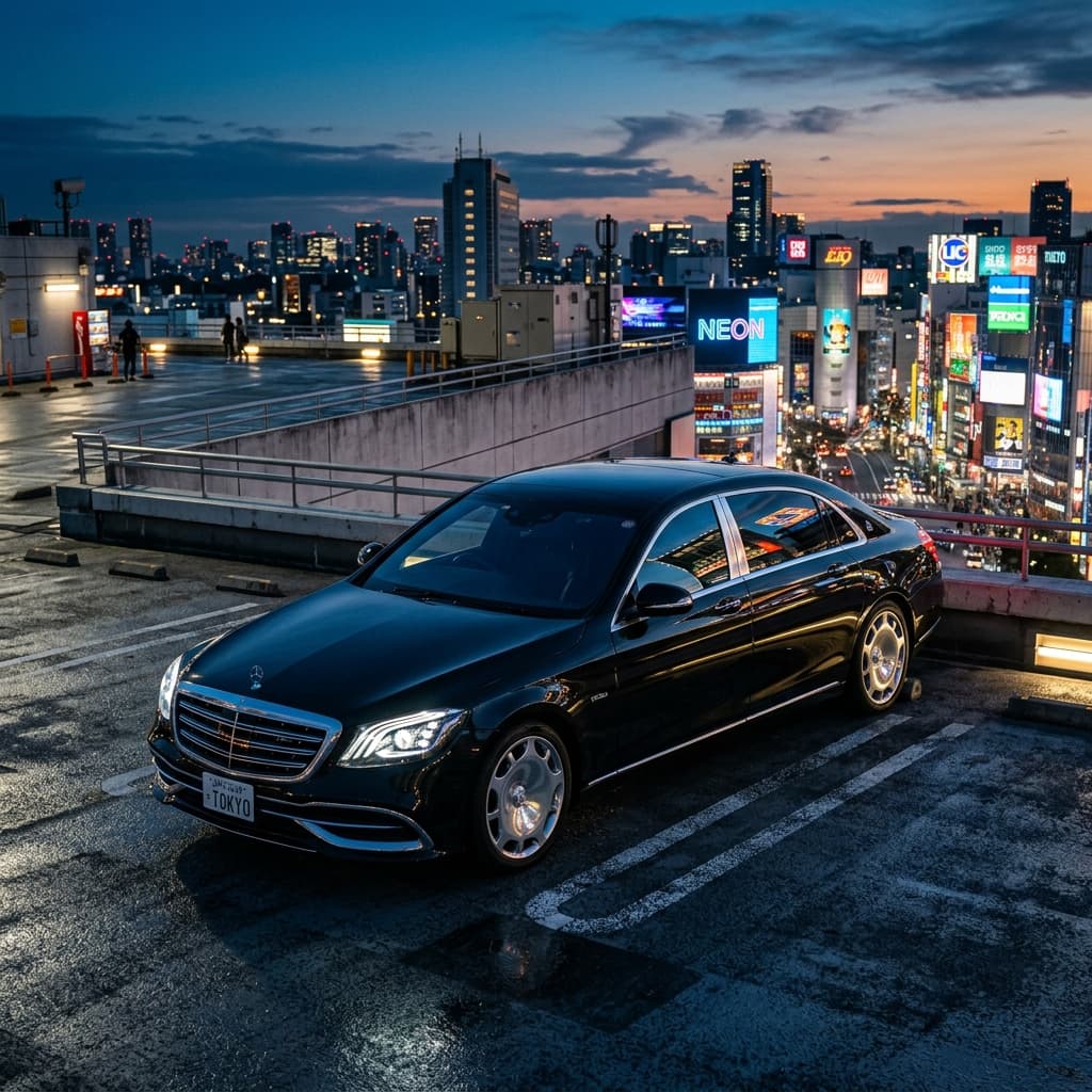 Mercedes-Benz S-Class with ceramic coating in a night cityscape